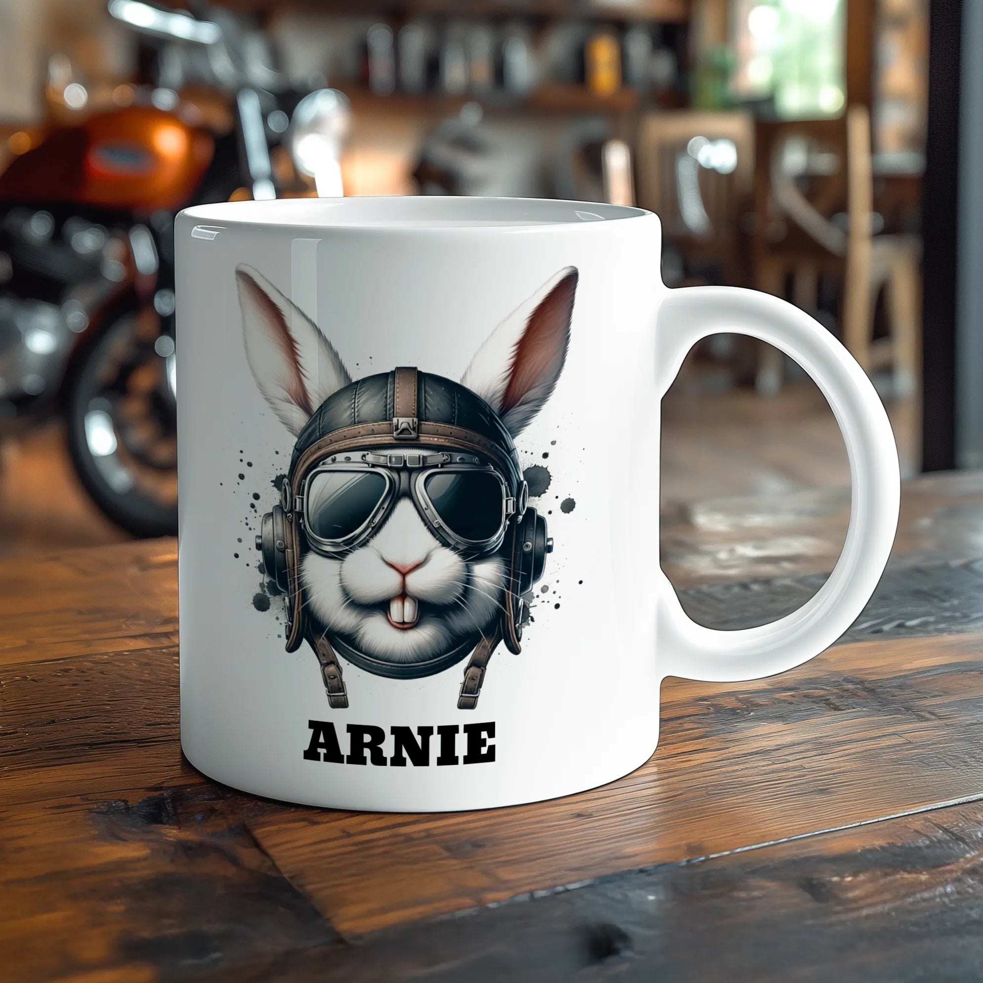 Personalisierte Tasse Biker Hase