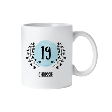 Tasse Geburtstag, blau schwarze Blumen