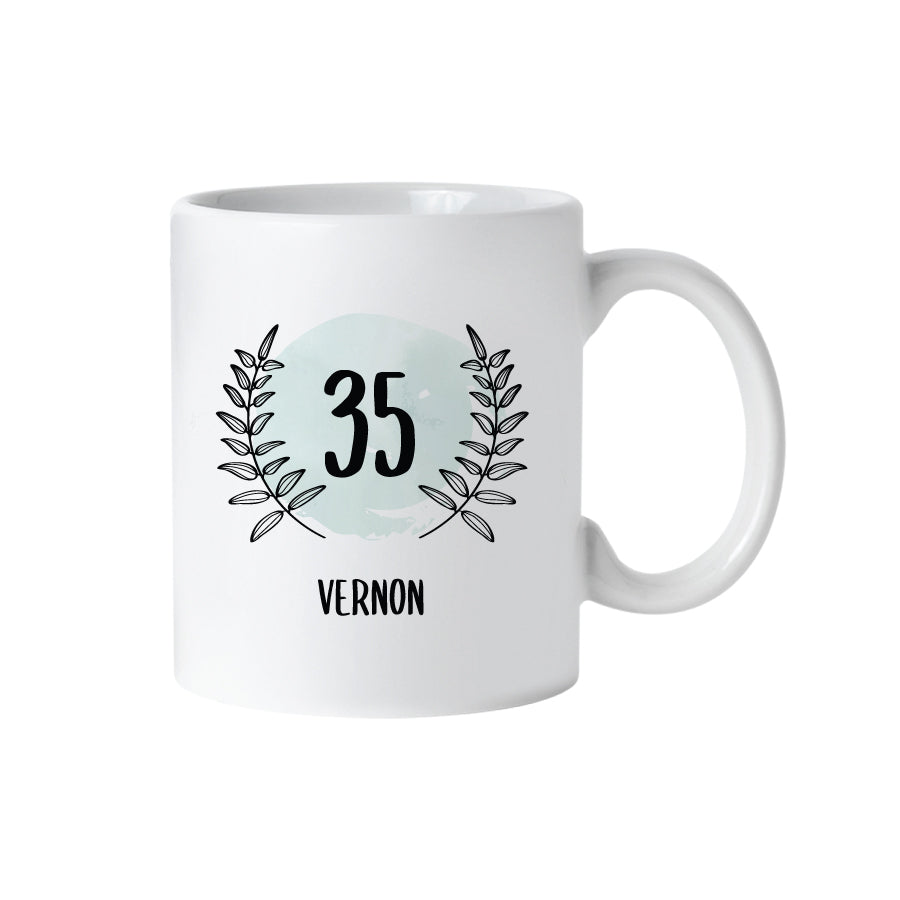 Tasse Geburtstag, mint schwarze Blumen