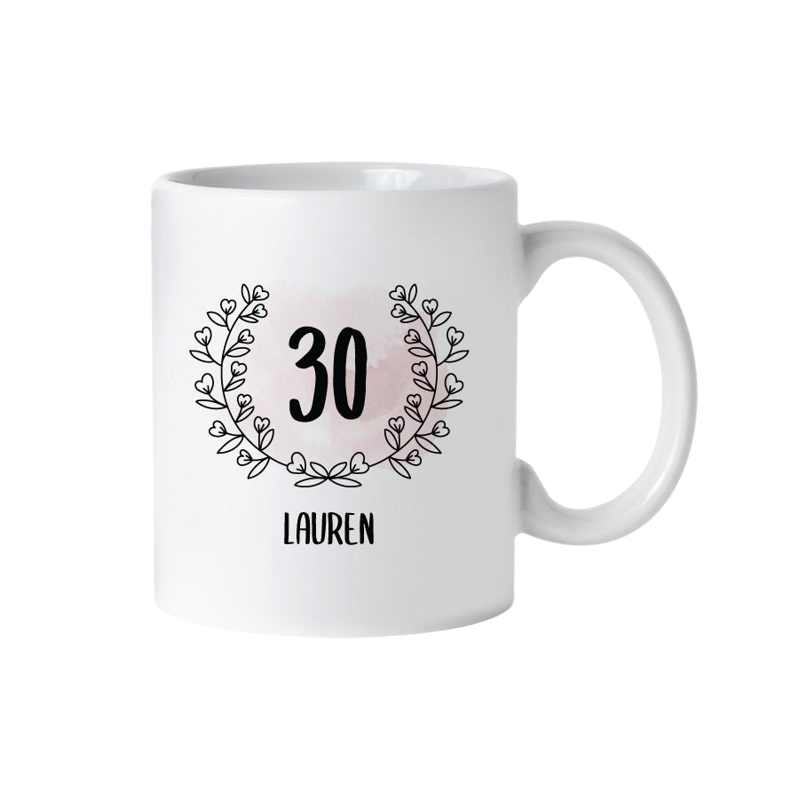 Tasse Geburtstag, rosa schwarze Blumen