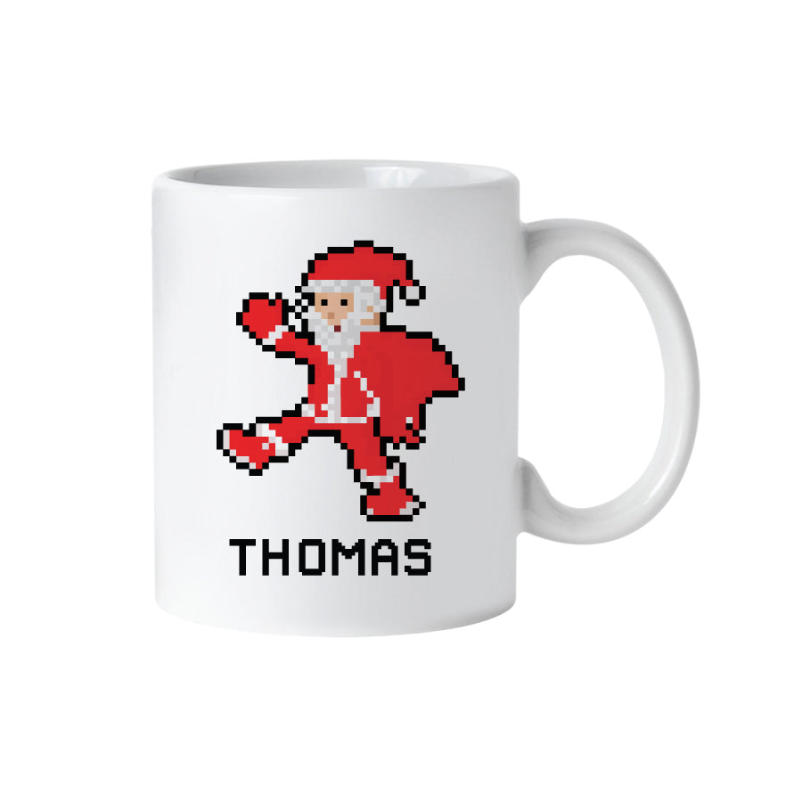 Weihnachtstasse Pixel Santa mit Name