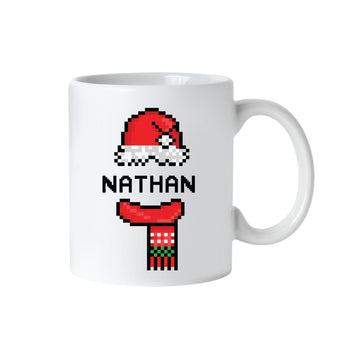 Weihnachtstasse Pixel Santamütze mit Name