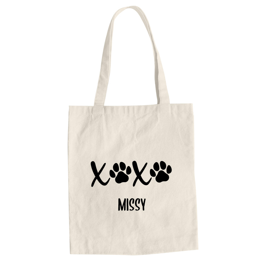 Baumwolltasche XOXO Hundepfoten personalisiert