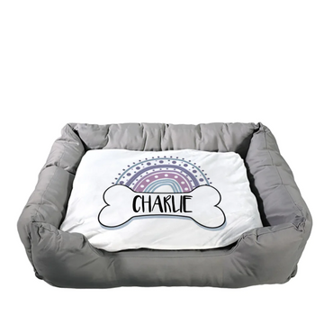 Tierbett mit Regenbogen und Hundeknochen, personalisiert
