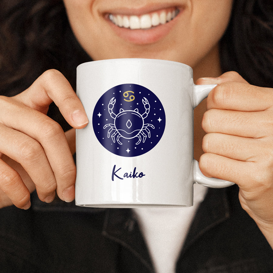 Sternzeichen Tasse blau, personalisiert