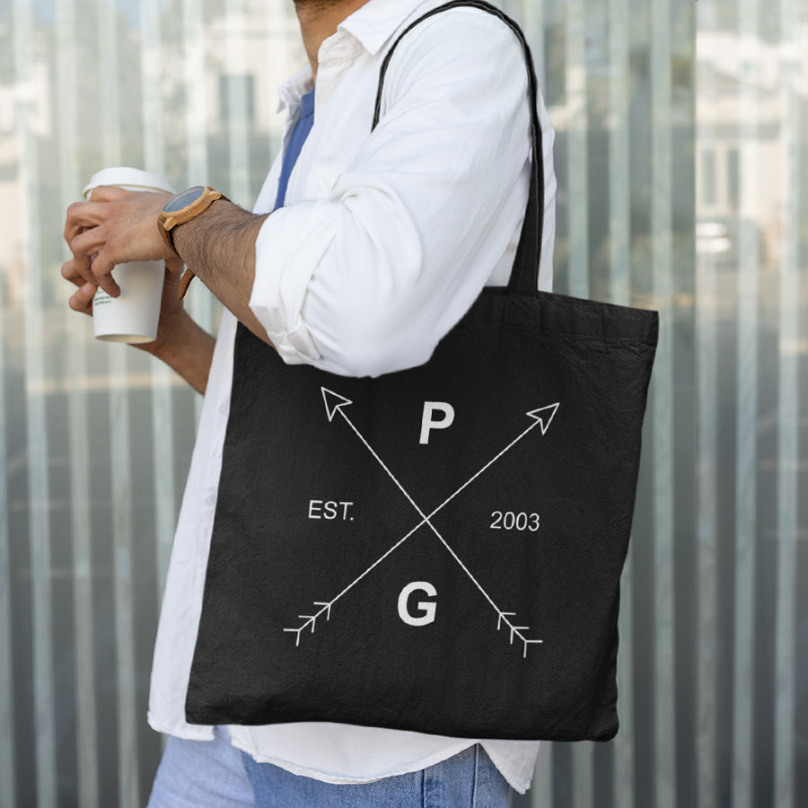 Baumwolltasche mit Initialen und Pfeile