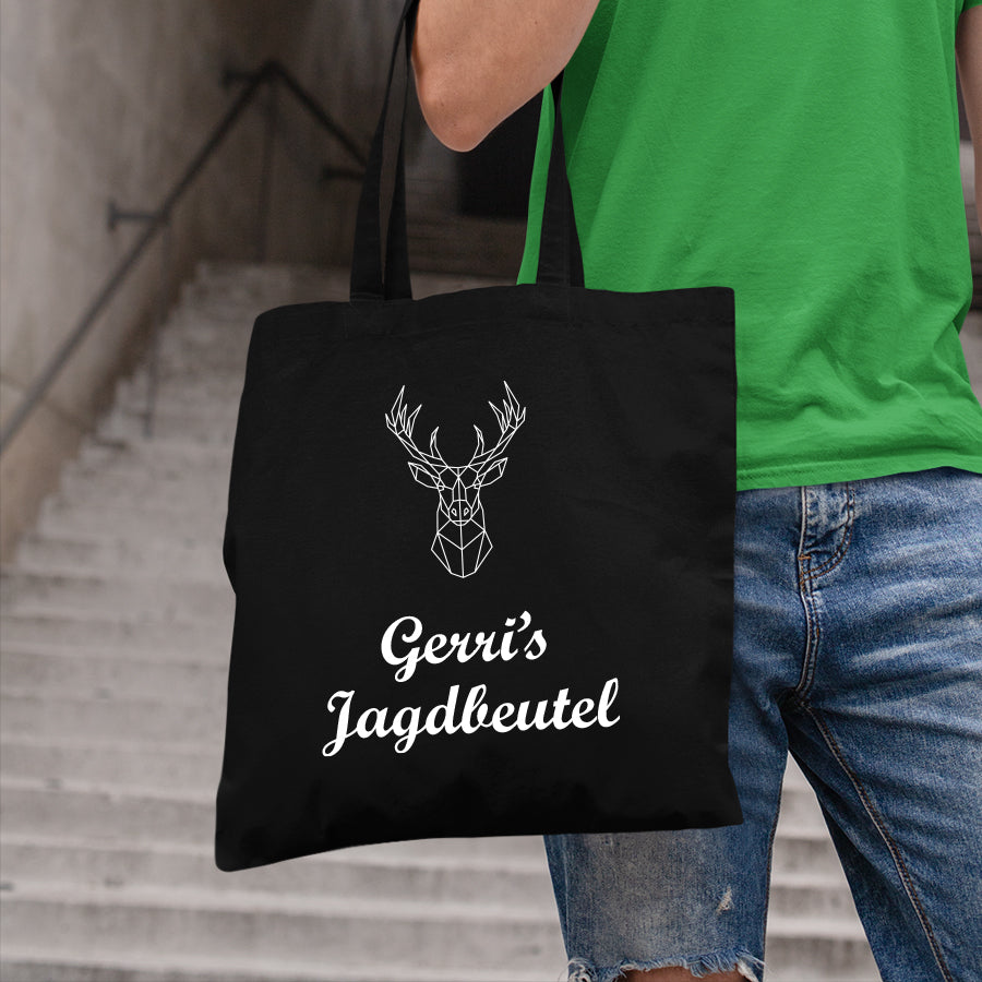 Baumwolltasche Jagdbeutel schwarz personalisiert