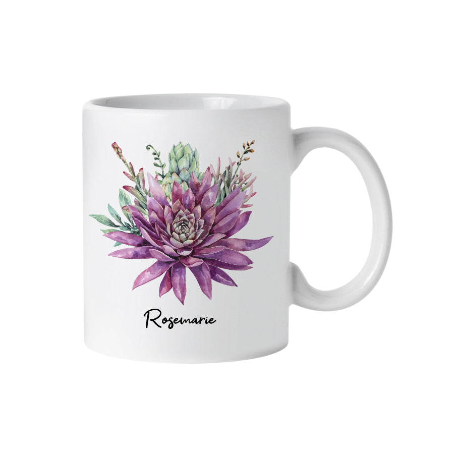 Tasse lila Sukkulent, personalisiert