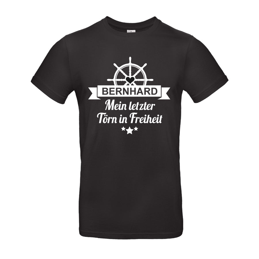 Poltershirt "Mein letzter Törn in Freiheit", personalisiert, schwarz, Herren Junggesellenabschied