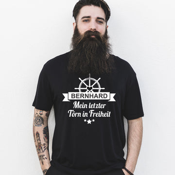 Poltershirt "Mein letzter Törn in Freiheit", personalisiert, schwarz, Herren Junggesellenabschied